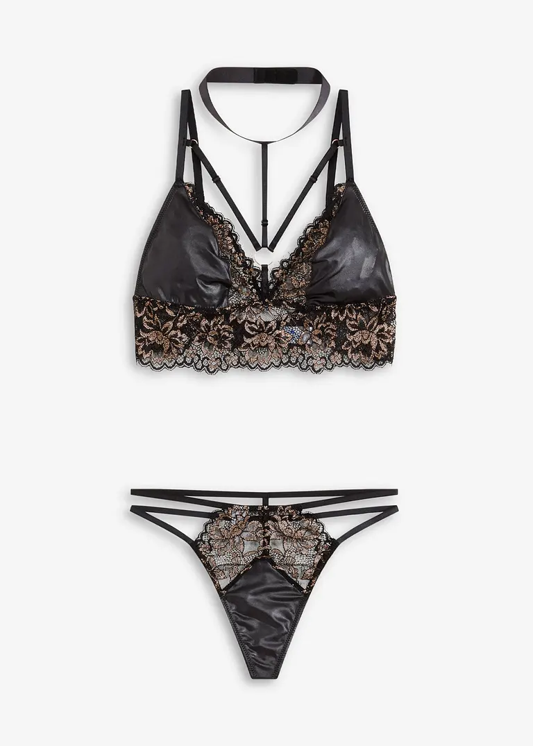 Bralette + String (2-tlg.Set) in schwarz von vorne - bonprix