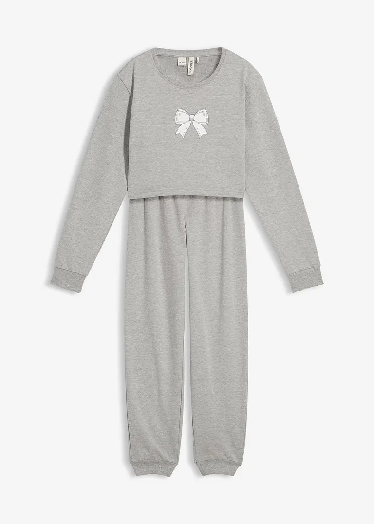 Hausanzug mit weicher Baumwolle und einem Sweatshirt in kurzer Passform in grau von vorne - bonprix