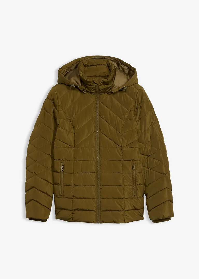 Leichte Steppjacke mit abnehmbarer Kapuze in grün von vorne - bonprix
