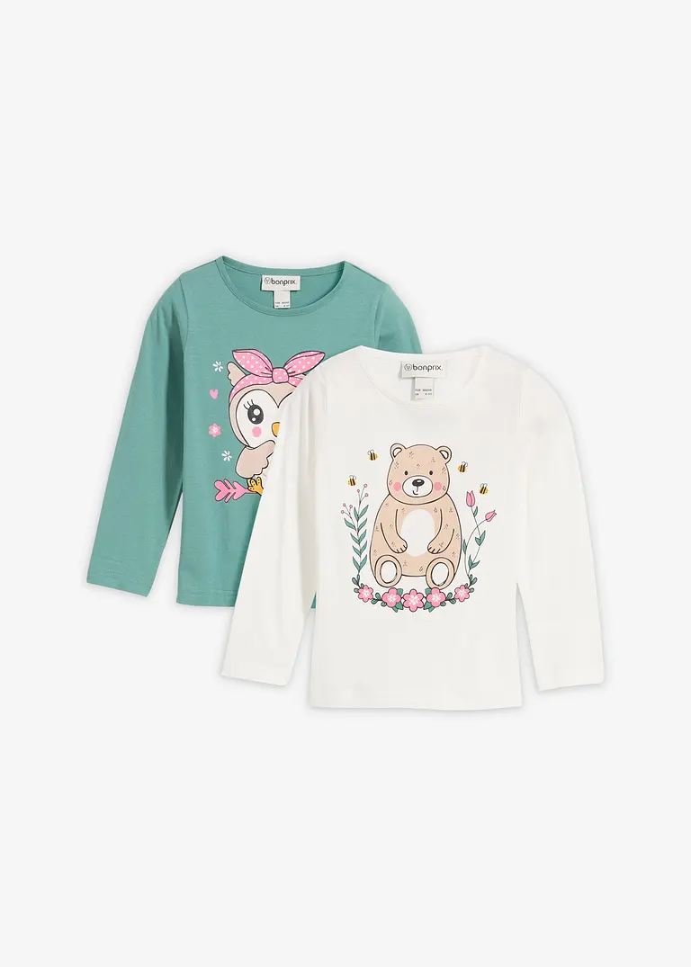 Langarmshirt (2er Pack) in weiß von vorne - bonprix