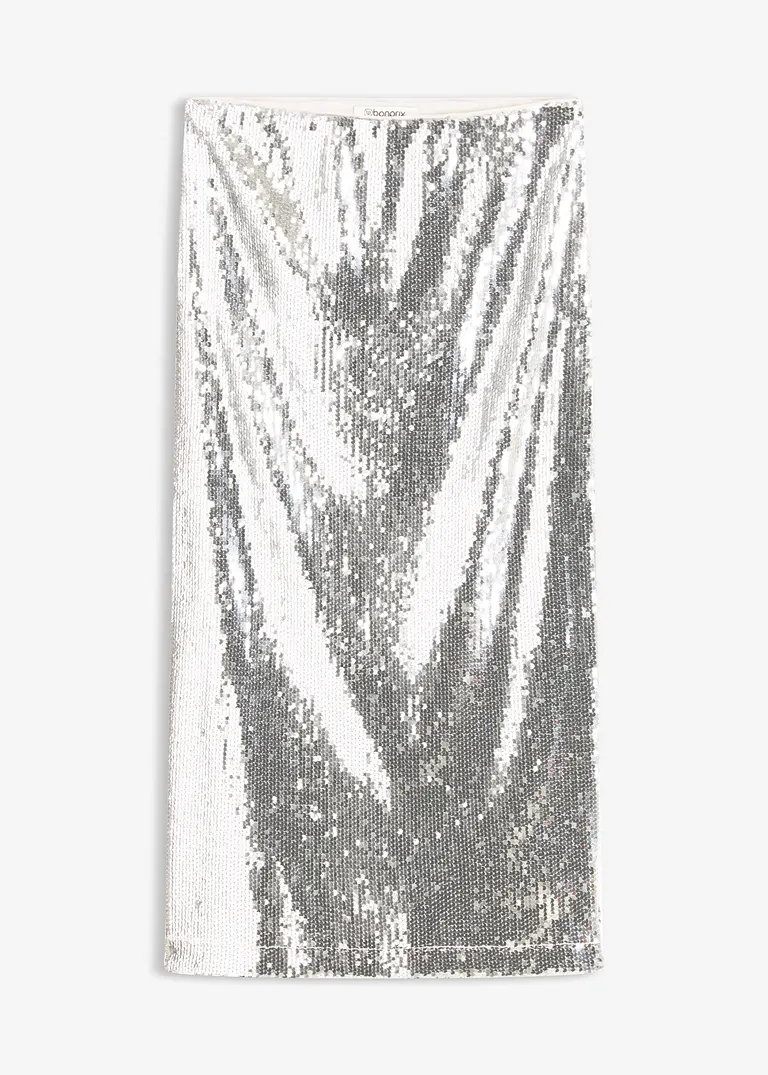 Pailletten-Midirock in grau von vorne - bonprix