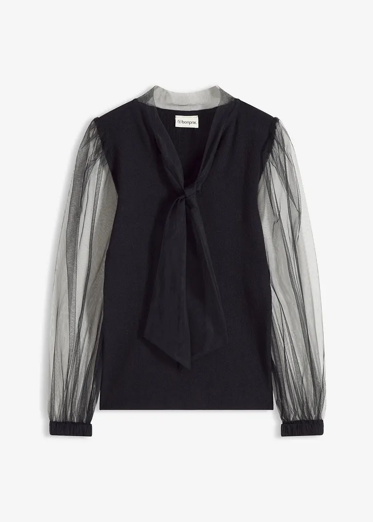 Pullover aus fließendem Viskose-Mix in schwarz von vorne - bonprix