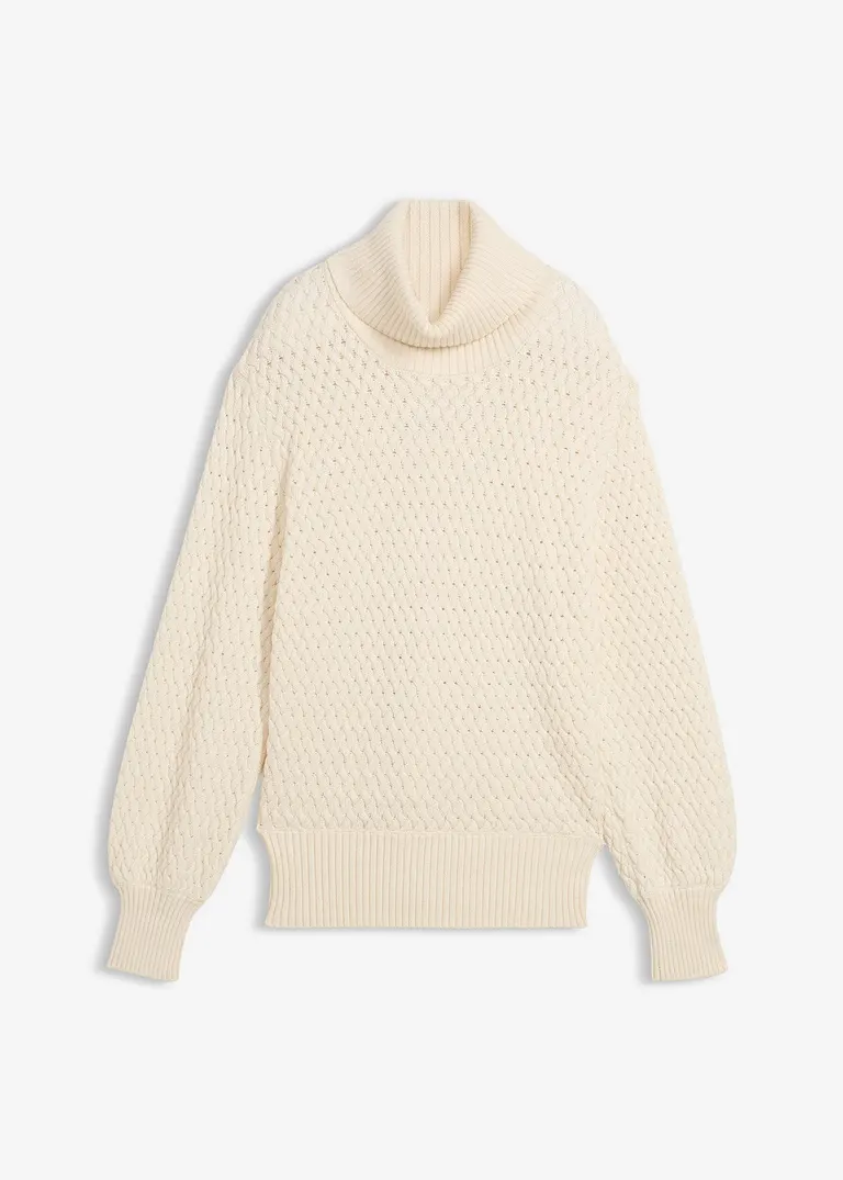 Rollkragenpullover mit Merinowolle in beige von vorne - bonprix