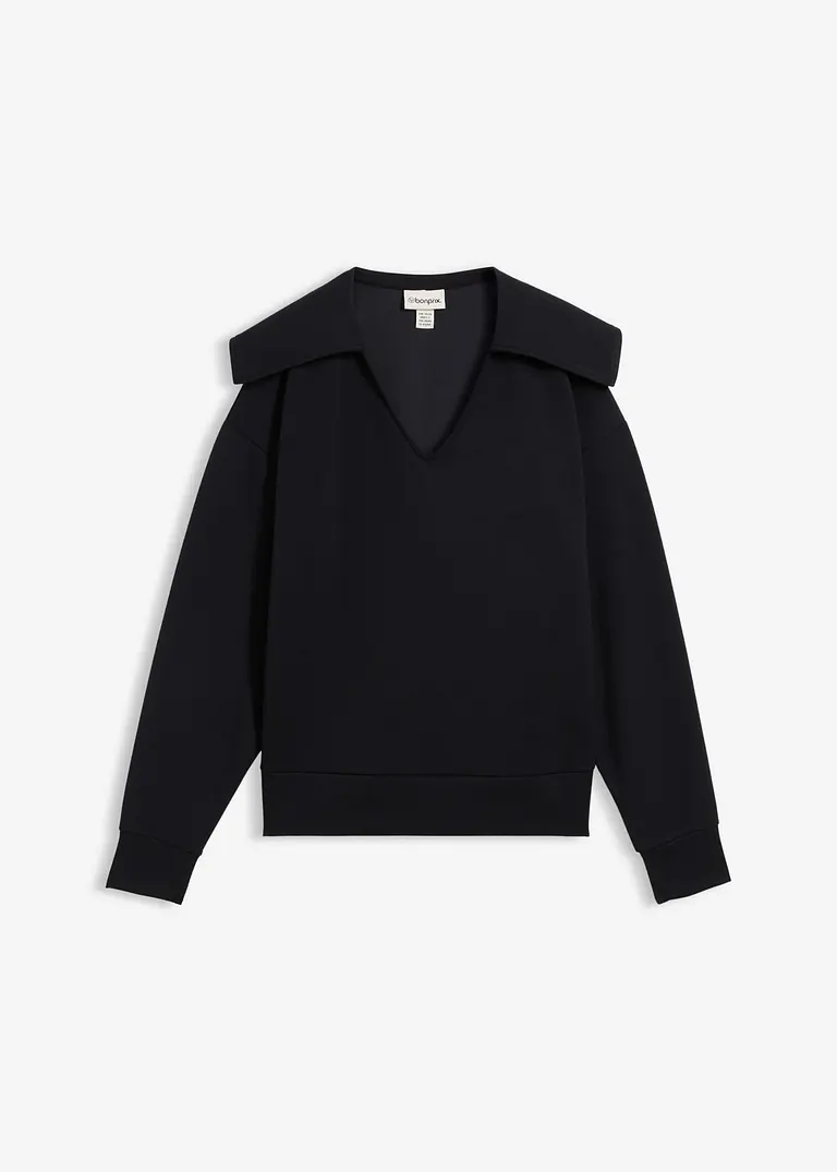 Sweatshirt mit breitem Kragen aus Viskose-Mix in schwarz von vorne - bonprix