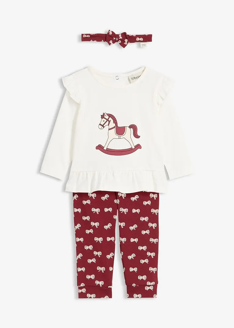 Set aus Longshirt, Leggings und Stirnband aus reiner Bio-Baumwolle (3-tlg.Set) in rot von vorne - bonprix