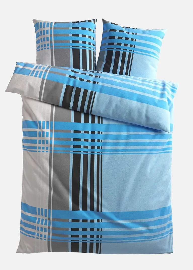 Bettwäsche mit Karos in blau von vorne - bonprix