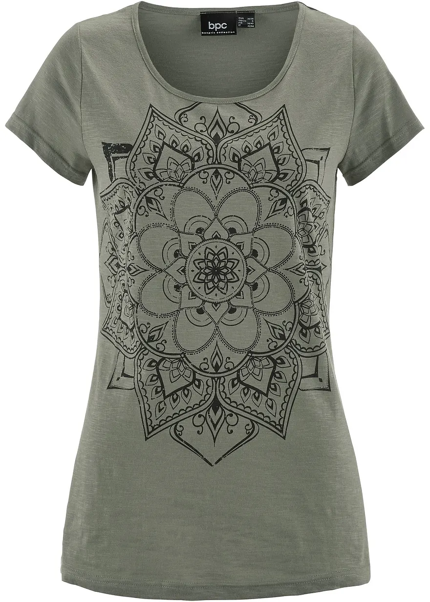 Flammgarn-Shirt, Kurzarm in grün von vorne - bonprix