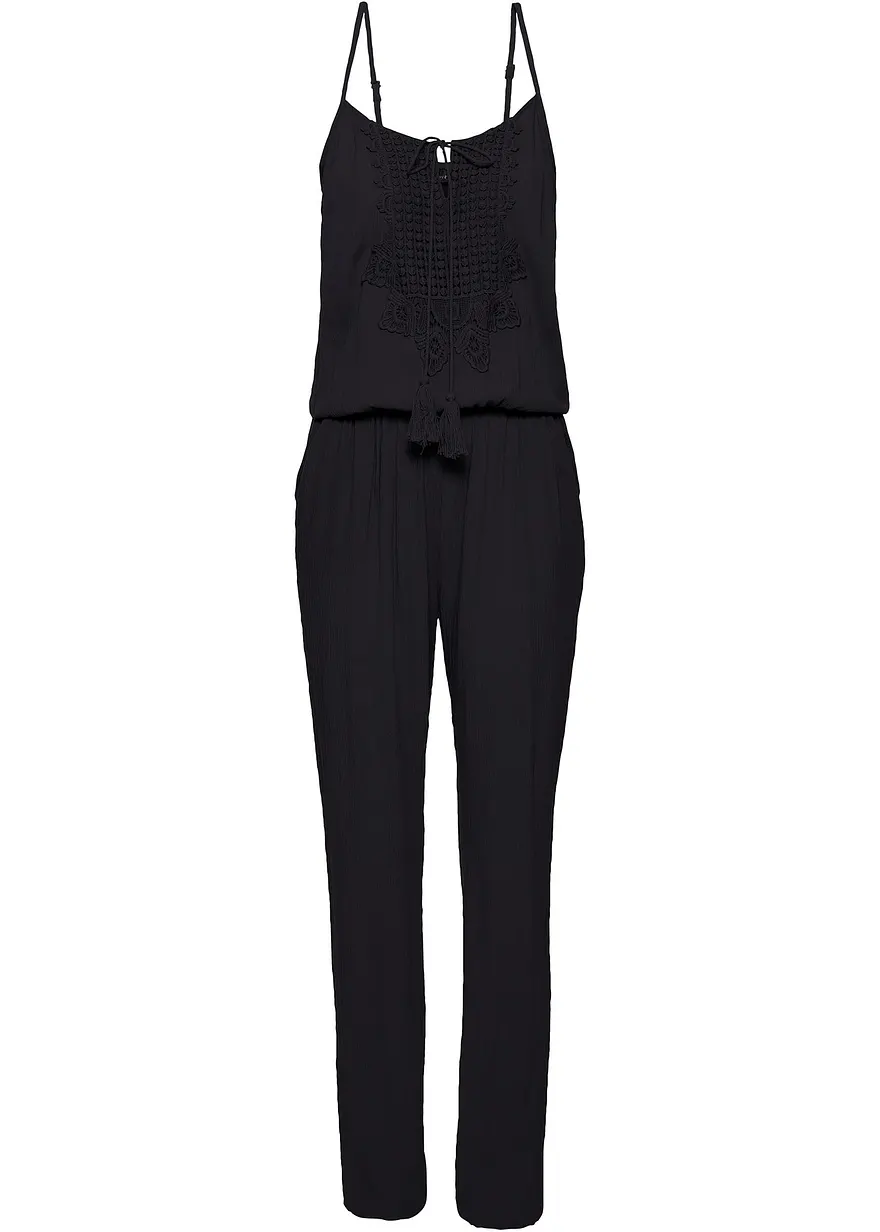 Jumpsuit aus Viskose in schwarz von vorne - bonprix