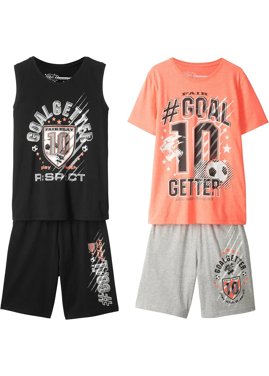 Jungen T-Shirt + Tanktop + Bermudas (4-tlg. Set) in schwarz von vorne - bonprix