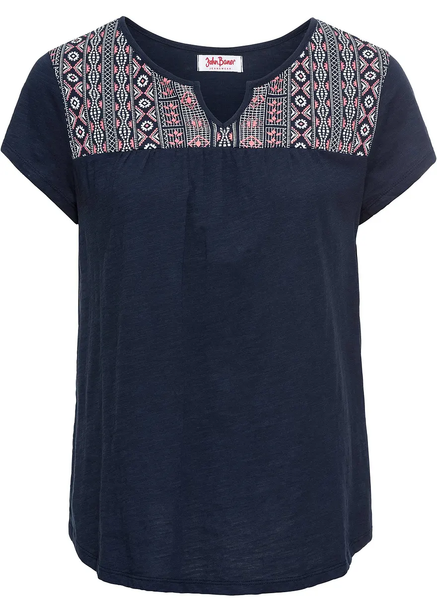 Baumwoll Shirt in A-Form, bedruckt, Kurzarm in blau von vorne - bonprix