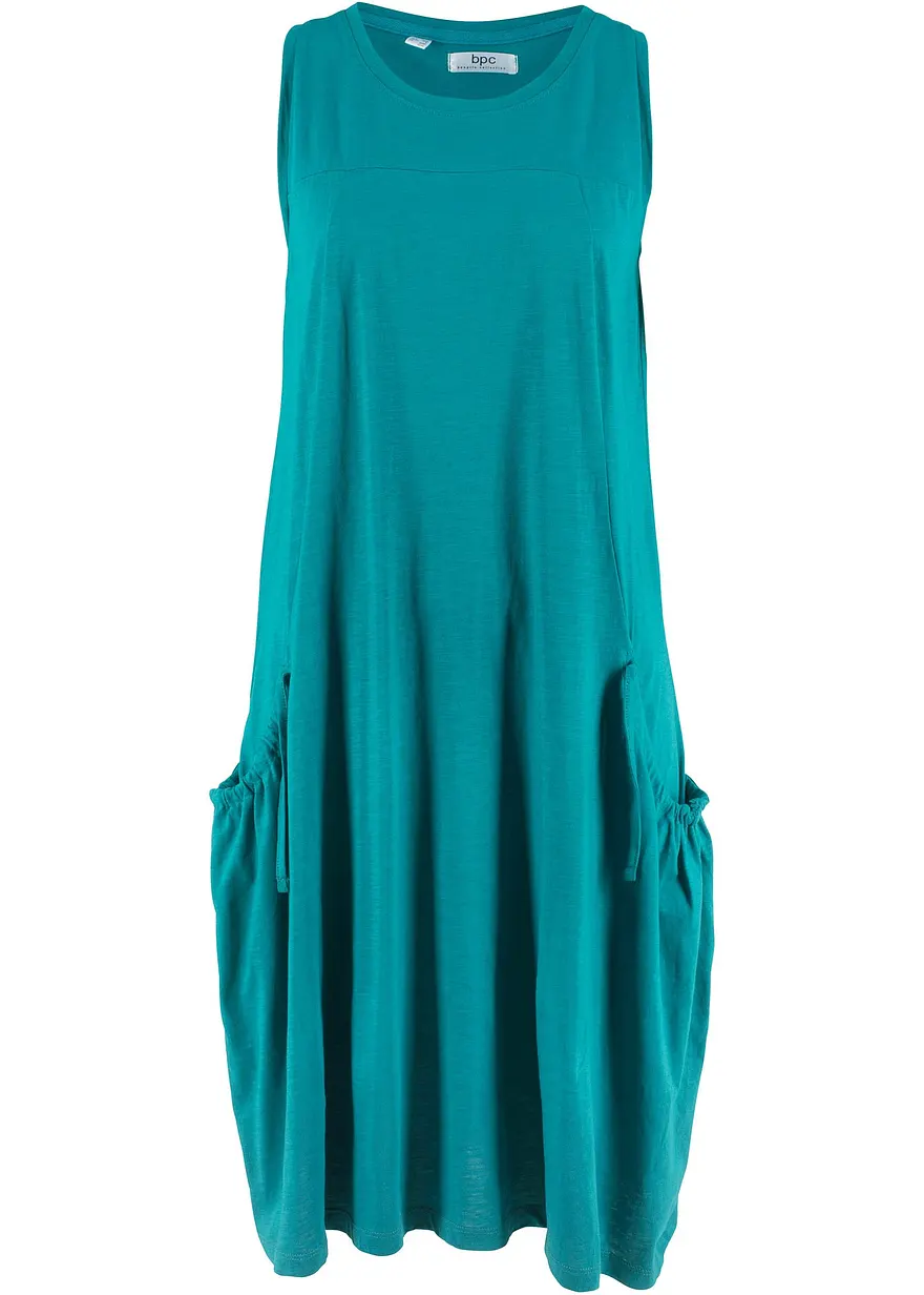 Baumwoll-Jerseykleid mit Taschen in petrol von vorne - bonprix