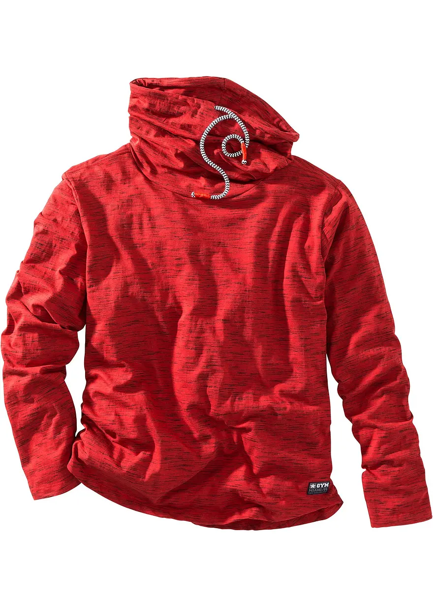 Langarmshirt mit Schalkragen in rot von vorne - bonprix