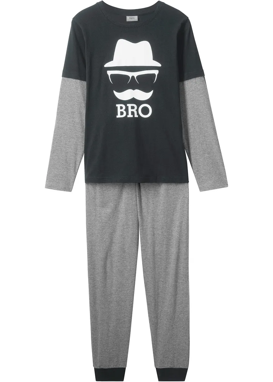 Pyjama (2-tlg.) in grau von vorne - bonprix