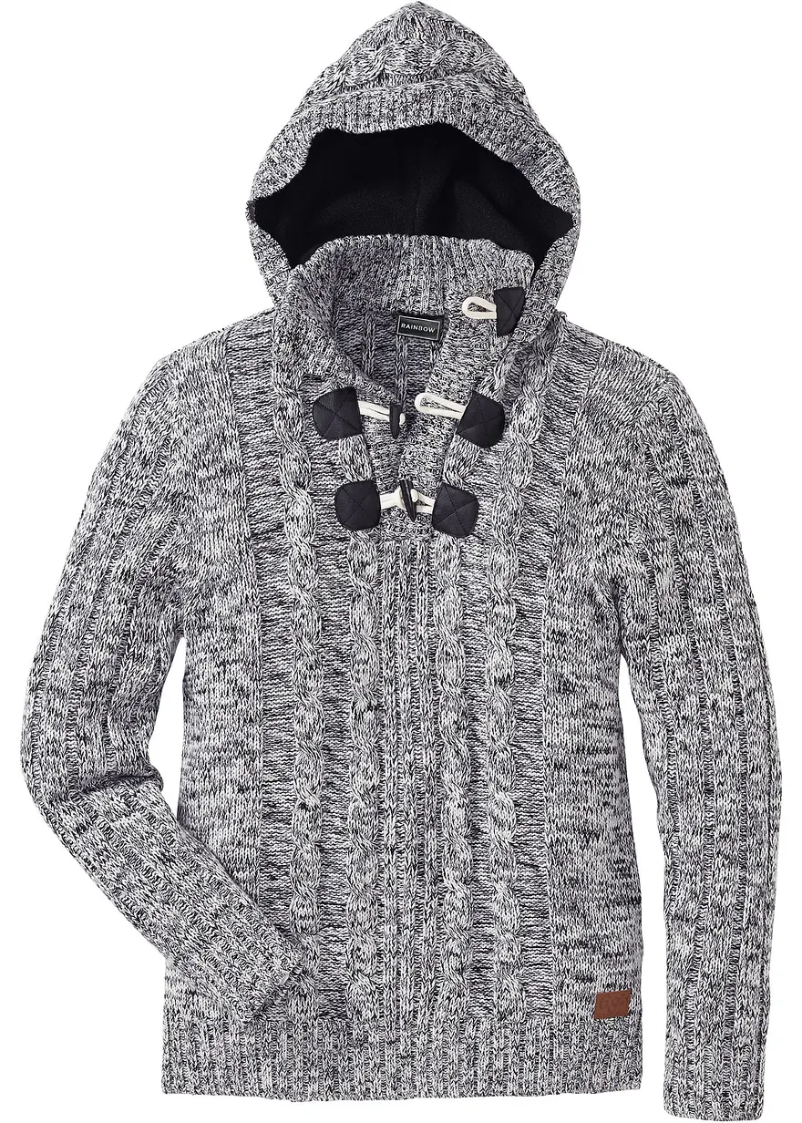 Grobstrick-Kapuzenpullover mit Baumwolle in schwarz von vorne - bonprix