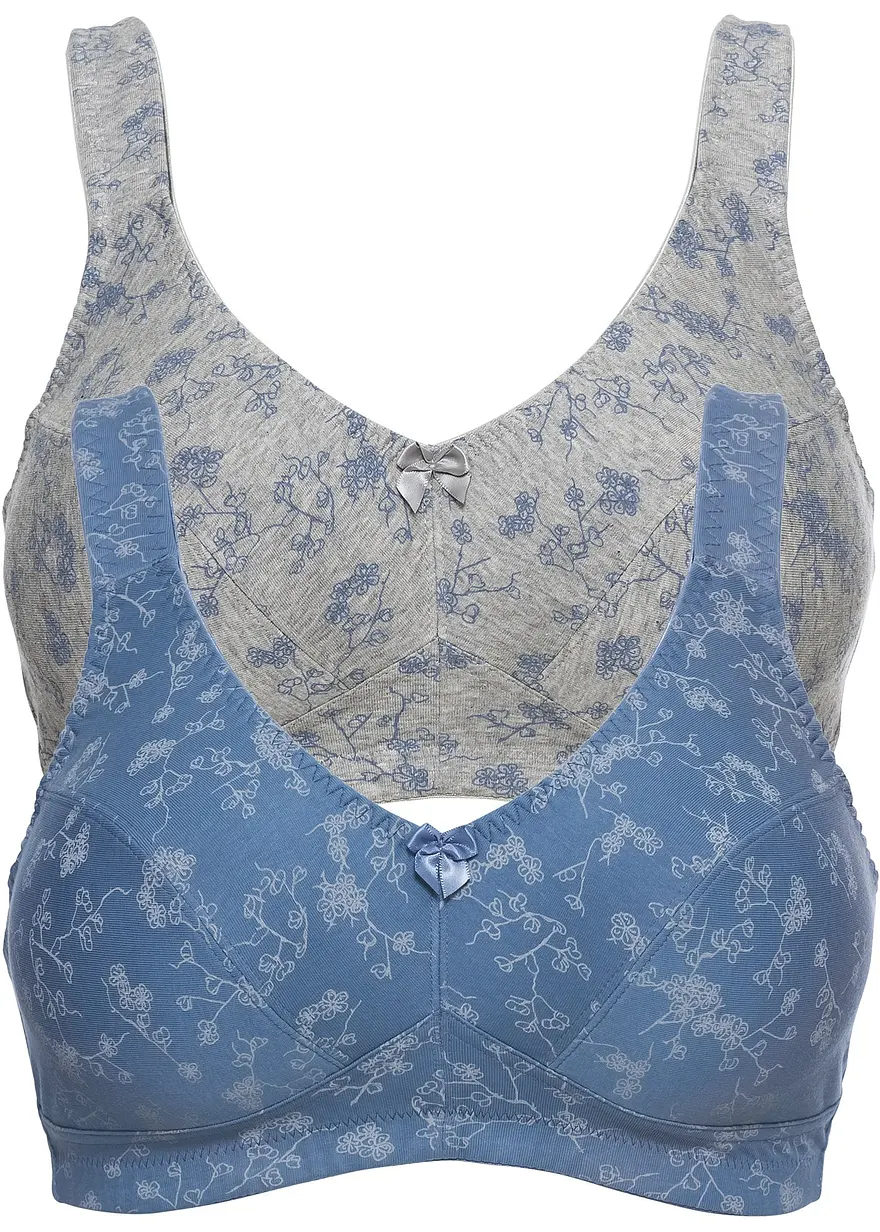 BH ohne Bügel mit weicher Bio-Baumwolle (2er Pack) in blau von vorne - bonprix