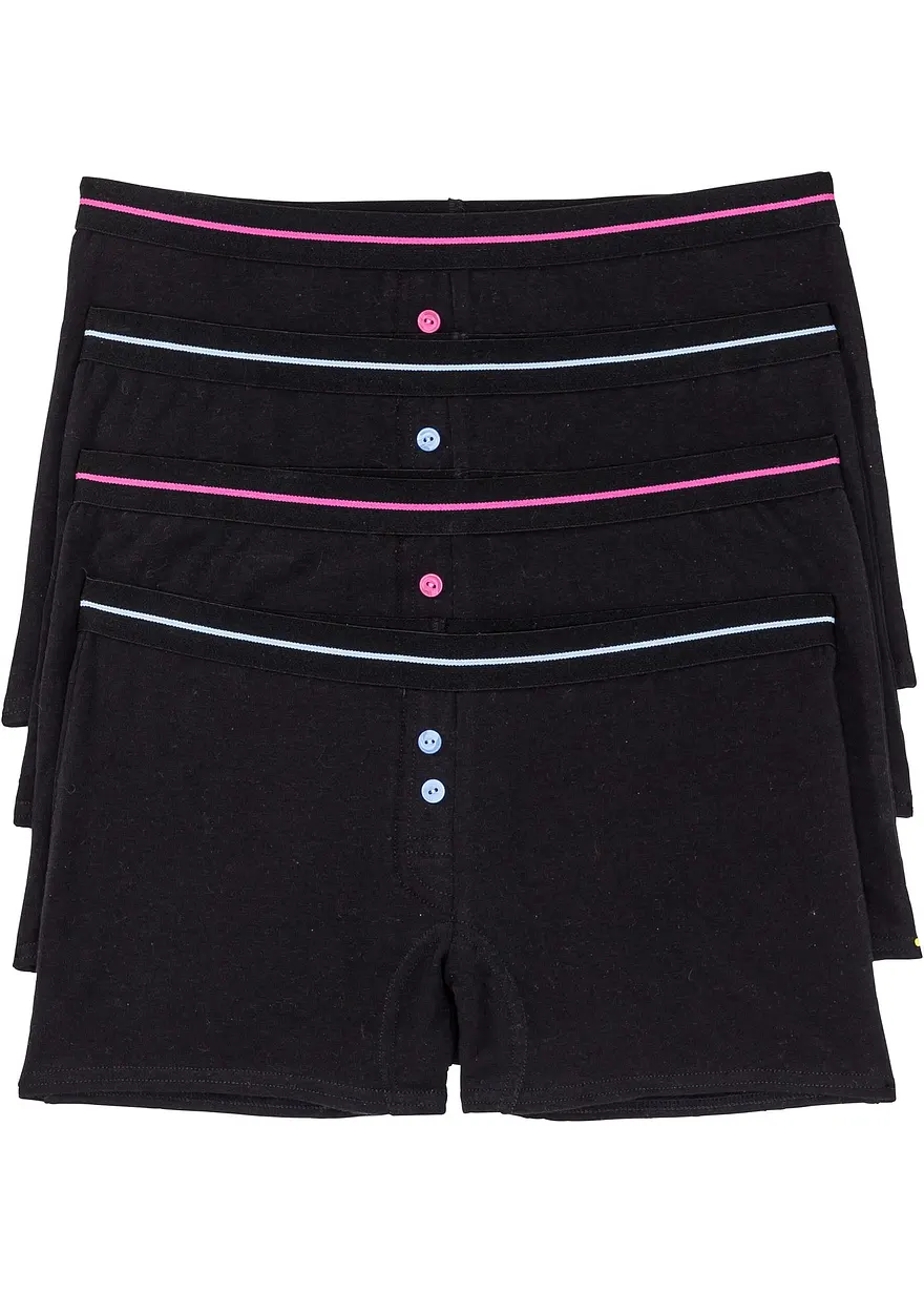 Damen Boxer (4er Pack) in schwarz von vorne - bonprix