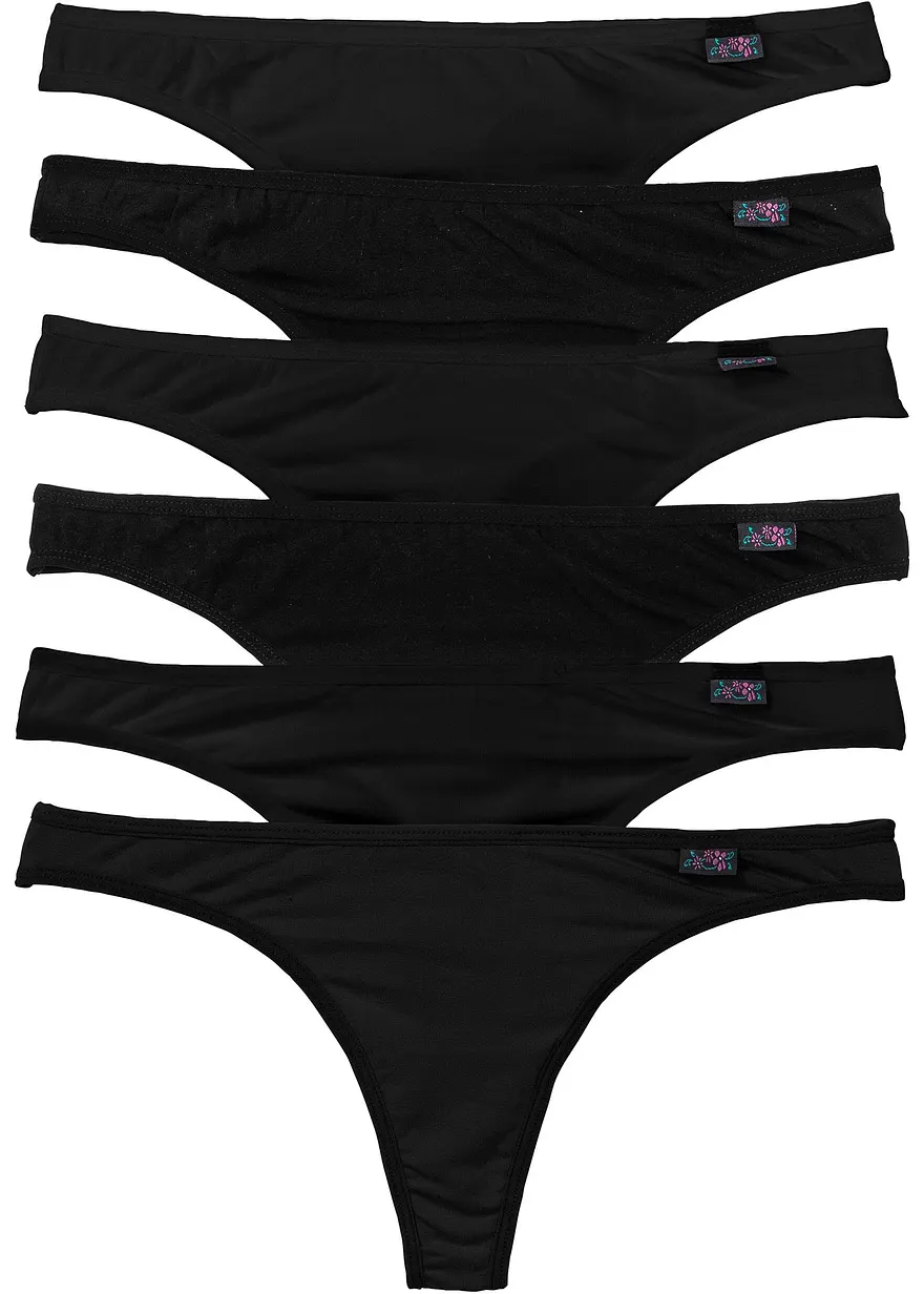String mit Bio-Baumwolle (6er Pack) in schwarz von vorne - bonprix