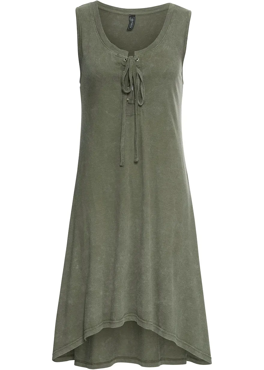 Jerseykleid  mit Schnürung in grün von vorne - bonprix