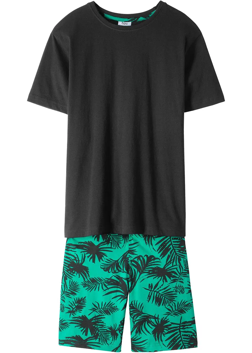 Shorty aus reiner Baumwolle (2-tlg. Set) in schwarz von vorne - bonprix