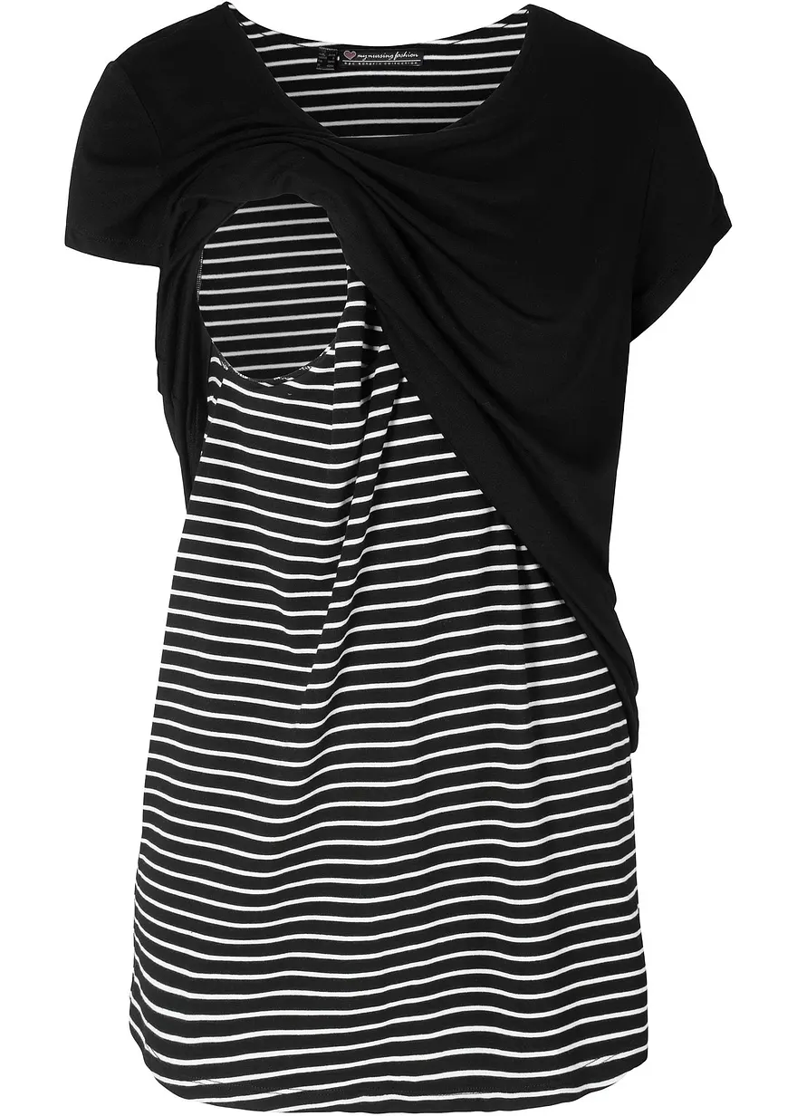2-in-1 Umstands- und Stillshirt aus Viskose in schwarz von vorne - bonprix