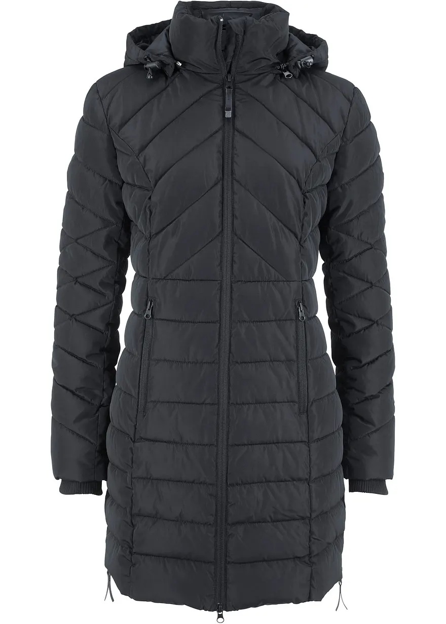 Long-Steppjacke mit Wattierung in schwarz von vorne - bonprix