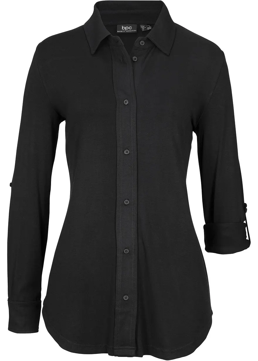 Jersey-Shirtbluse, lang in schwarz von vorne - bonprix