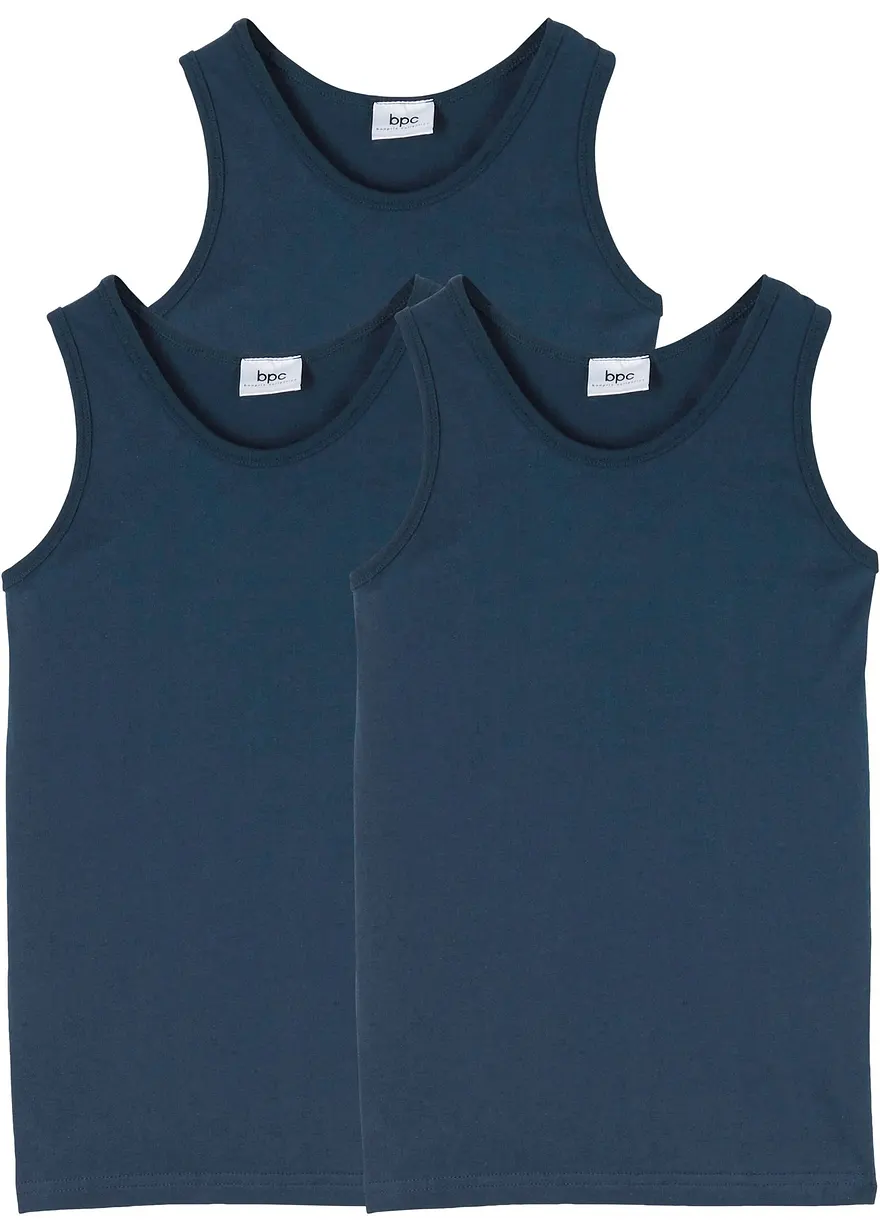 Unterhemd mit weicher Bio-Baumwolle (3er-Pack) in blau von vorne - bonprix