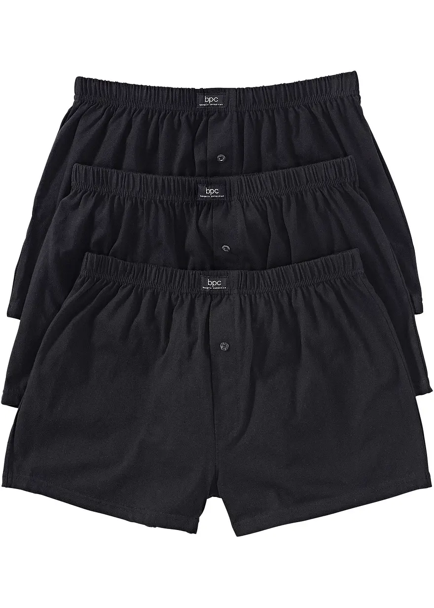 Lockere Jersey Boxershorts (3er Pack) in schwarz von vorne - bonprix
