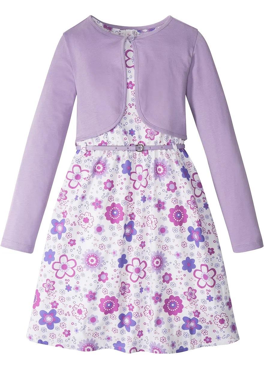 Kleid + Gürtel + Bolero (3-tlg. Set) in weiß von vorne - bonprix