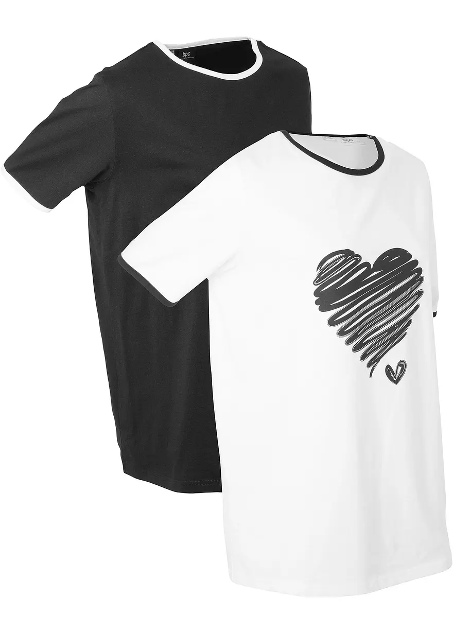Longshirt 2er Pack, kurzarm in weiß von vorne - bonprix