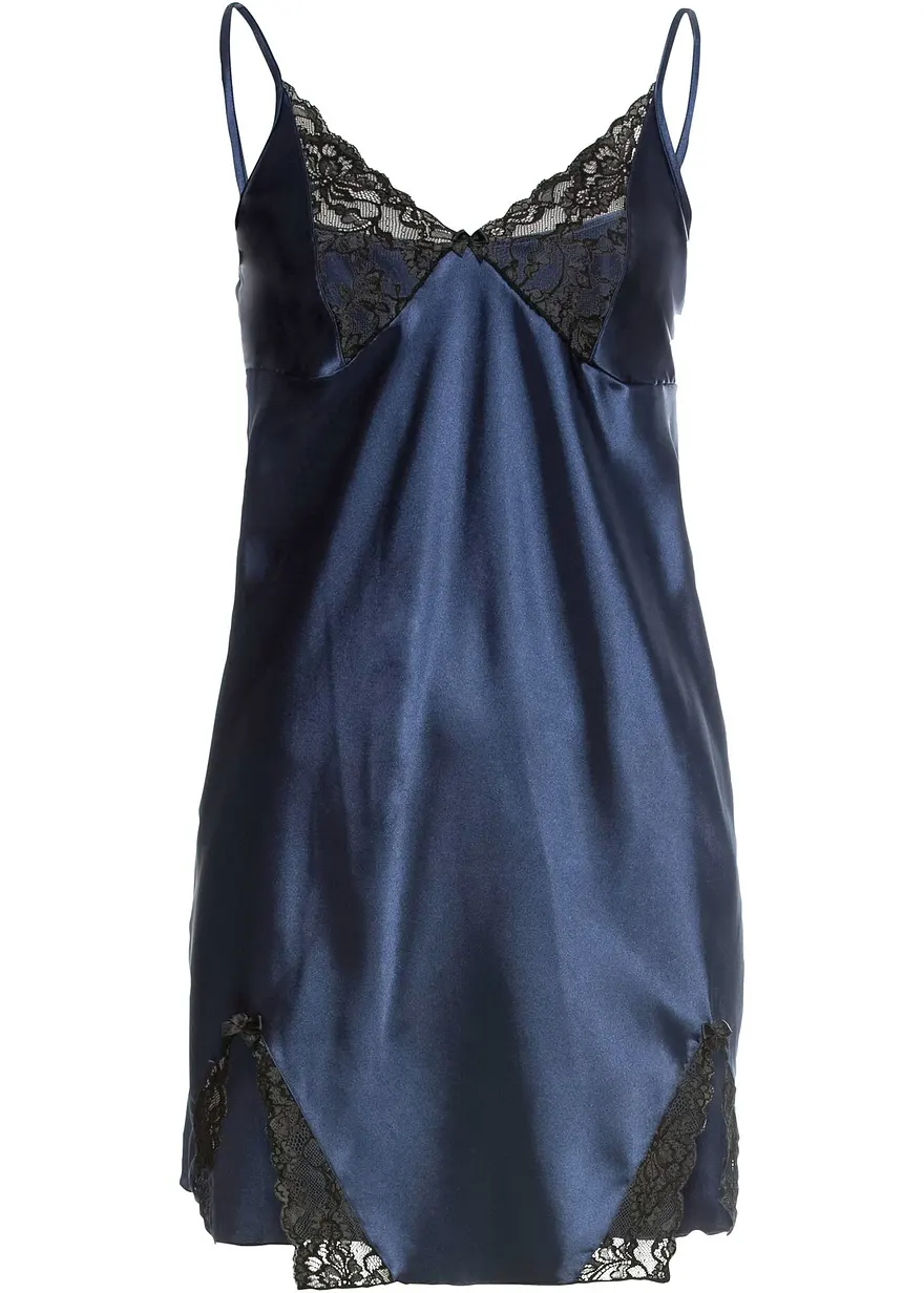 Satin Negligé in blau von vorne - VENUS