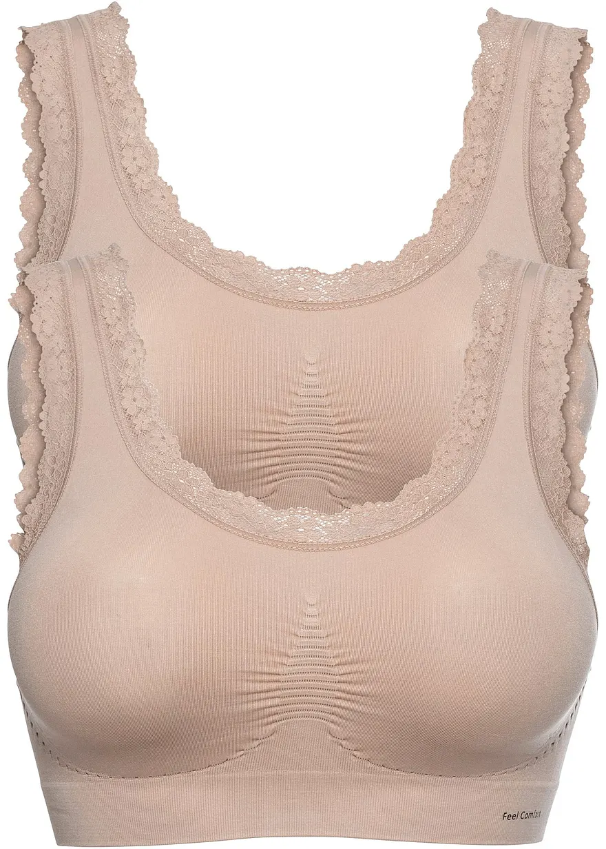 Feel Comfort Seamless Bustier (2er Pack) in beige von vorne - bonprix