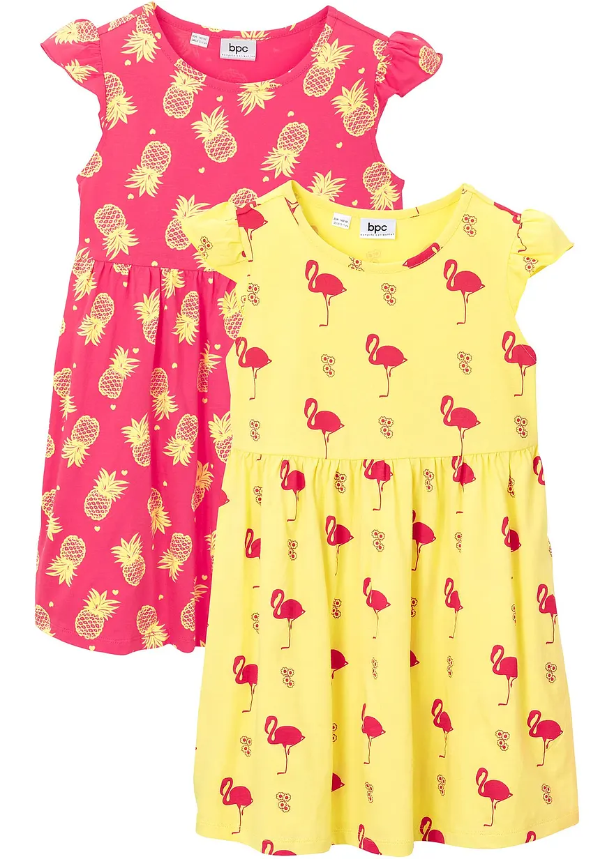 Jerseykleid aus reiner Bio-Baumwolle (2er Pack) in gelb von vorne - bonprix