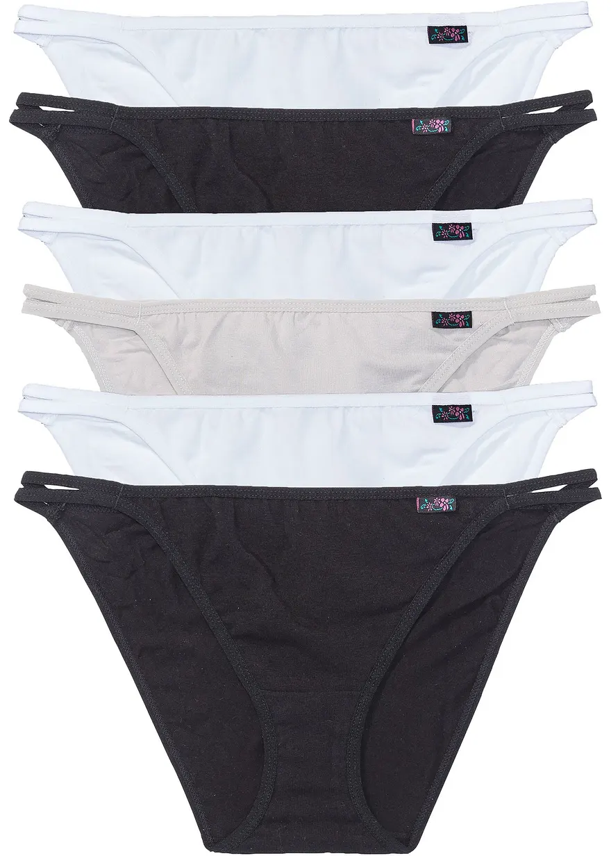 Tanga Slip (6er Pack) in schwarz von vorne - bonprix