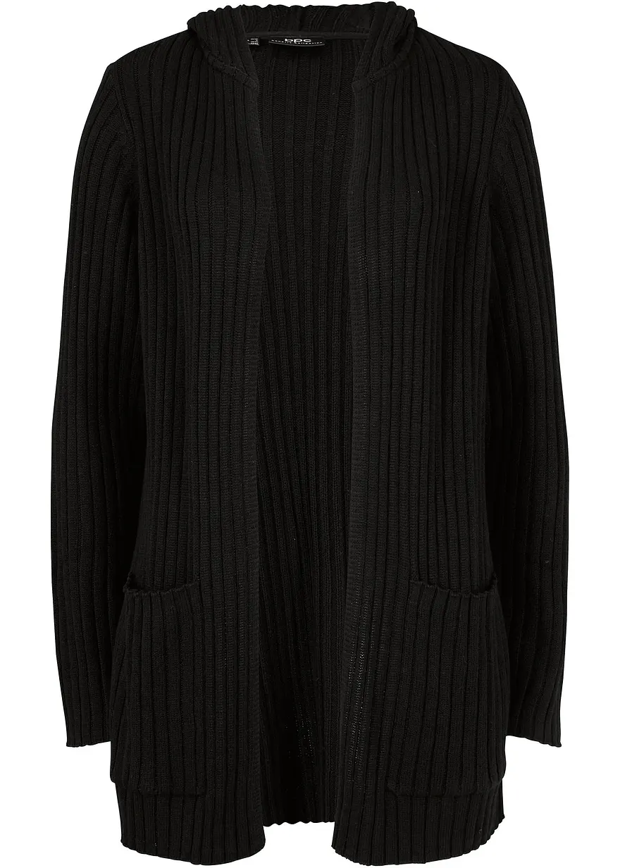 Strickjacke mit Kapuze in schwarz von vorne - bonprix