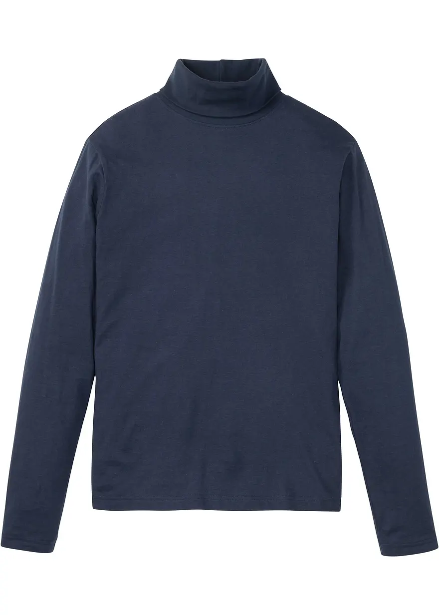 Rollkragen-Langarmshirt aus reiner Bio-Baumwolle in blau von vorne - bonprix