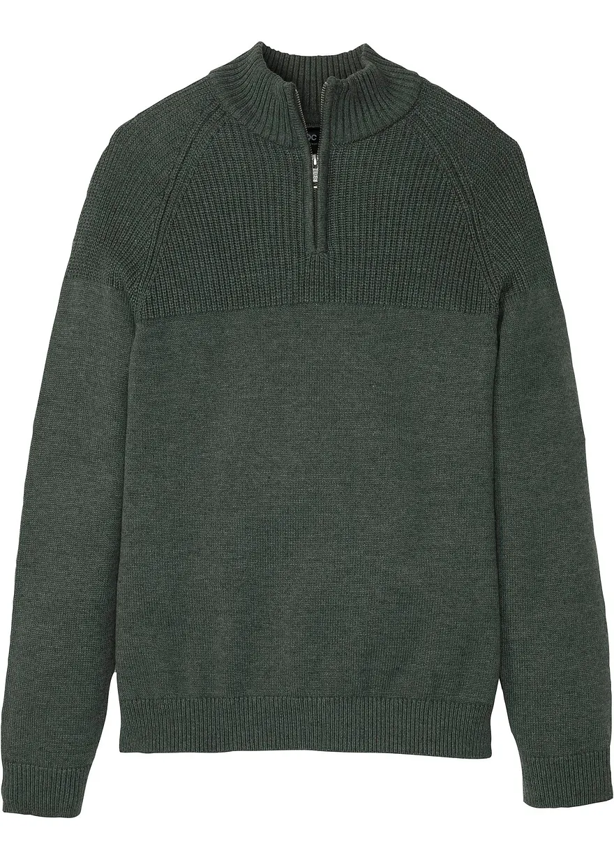 Troyer Pullover mit Baumwolle in grün von vorne - bonprix