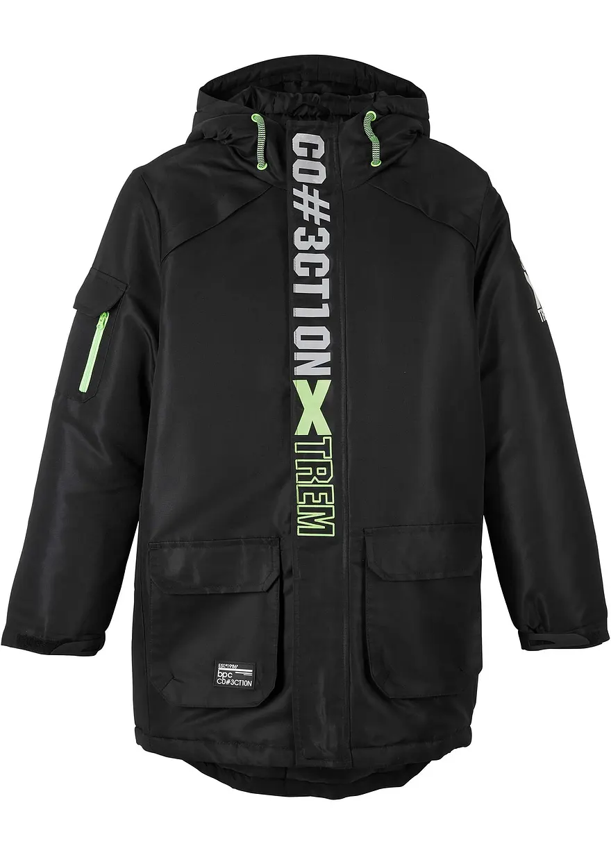 Winterjacke mit Kapuze in schwarz von vorne - bonprix