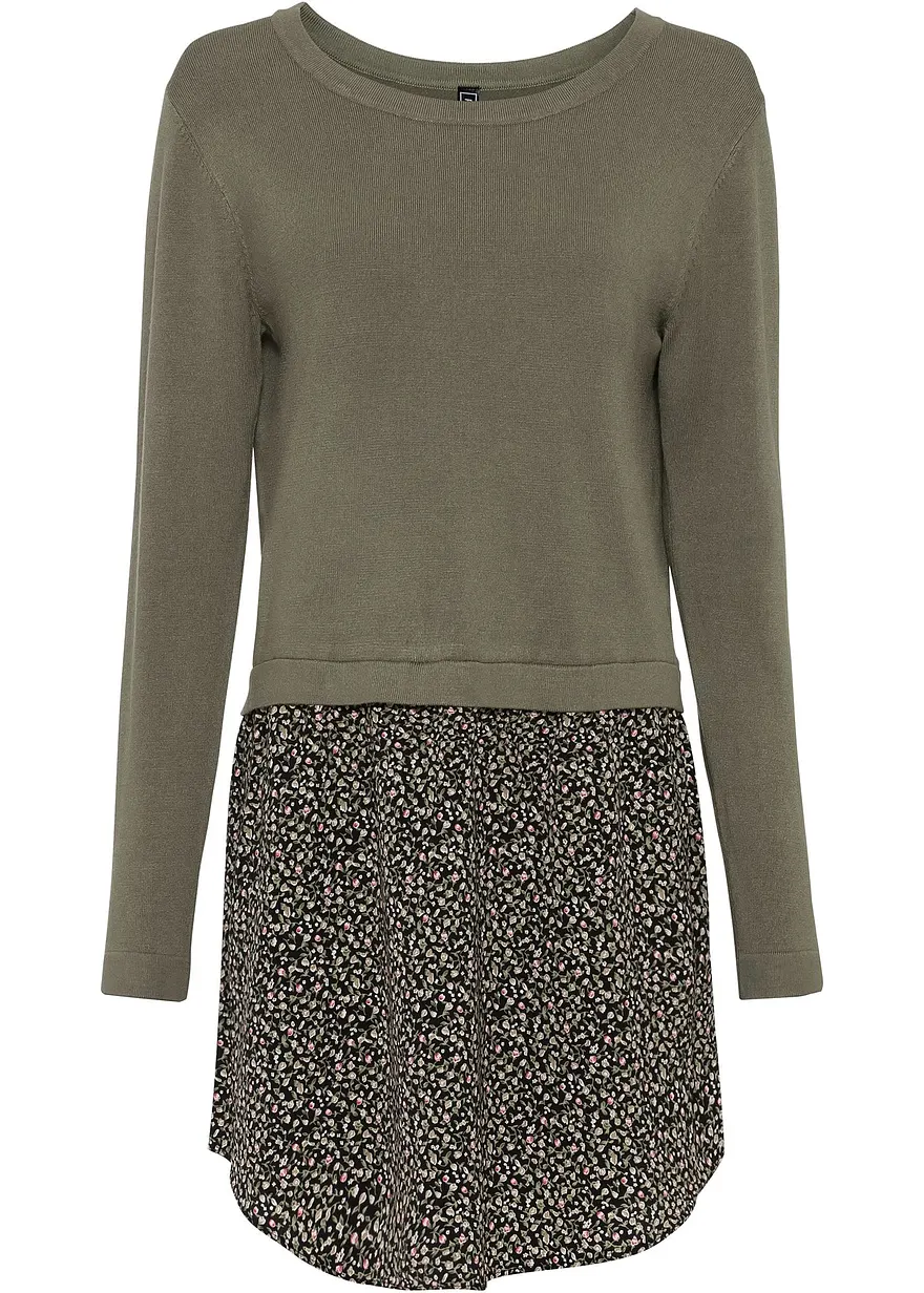 Pullover mit Rockansatz in grün von vorne - bonprix