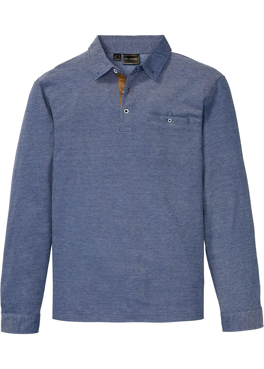 Piqué-Poloshirt, Langarm in blau von vorne - bonprix