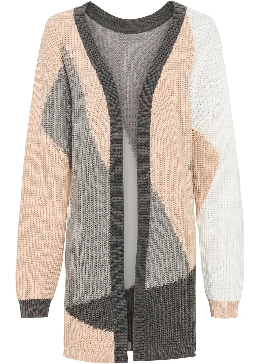 Oversize-Strickjacke in beige von vorne - bonprix