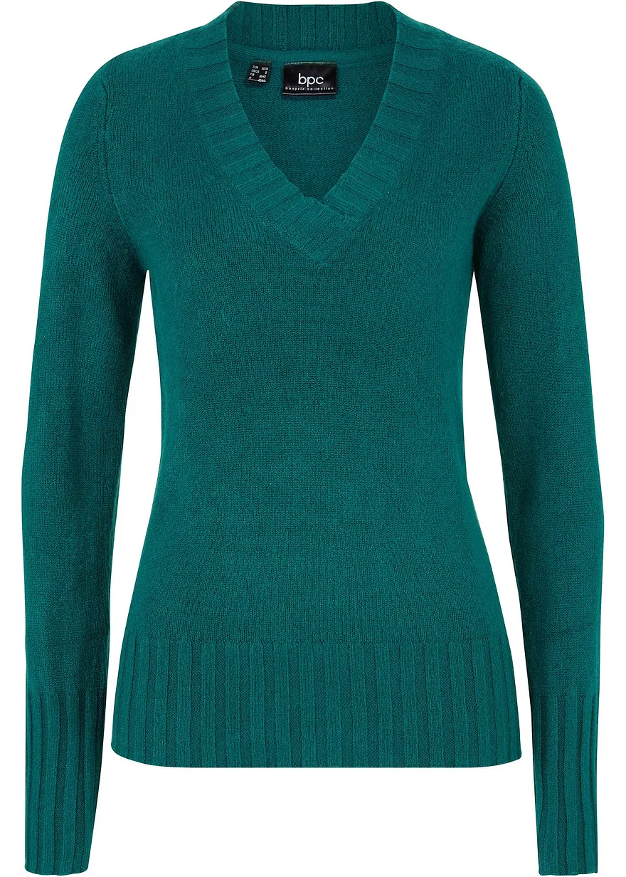 Pullover mit V-Ausschnitt in grün von vorne - bonprix