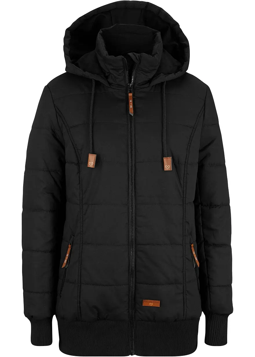 Outdoorjacke mit Lederimitat-Details in schwarz von vorne - bonprix