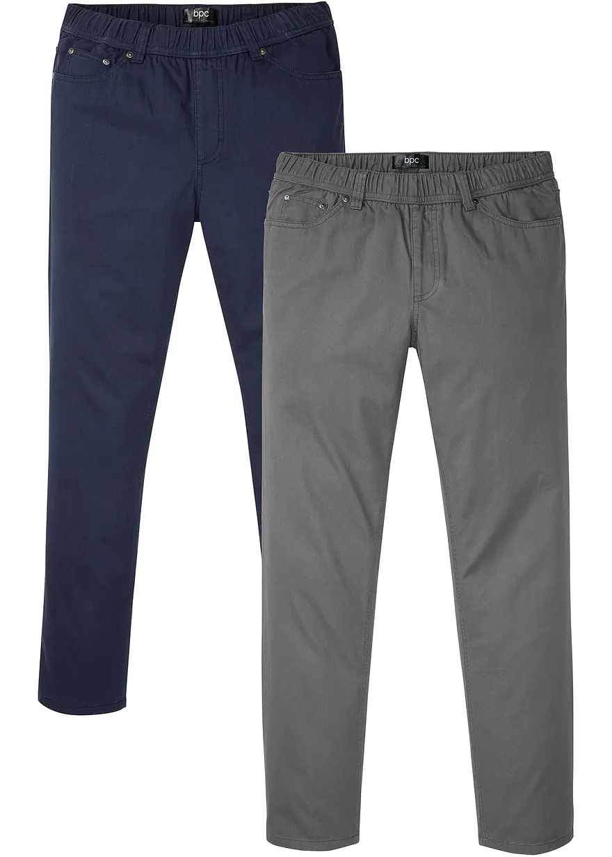 Regular Fit Schlupfhose aus reiner Baumwolle, Straight (2er Pack) in blau von vorne - bonprix