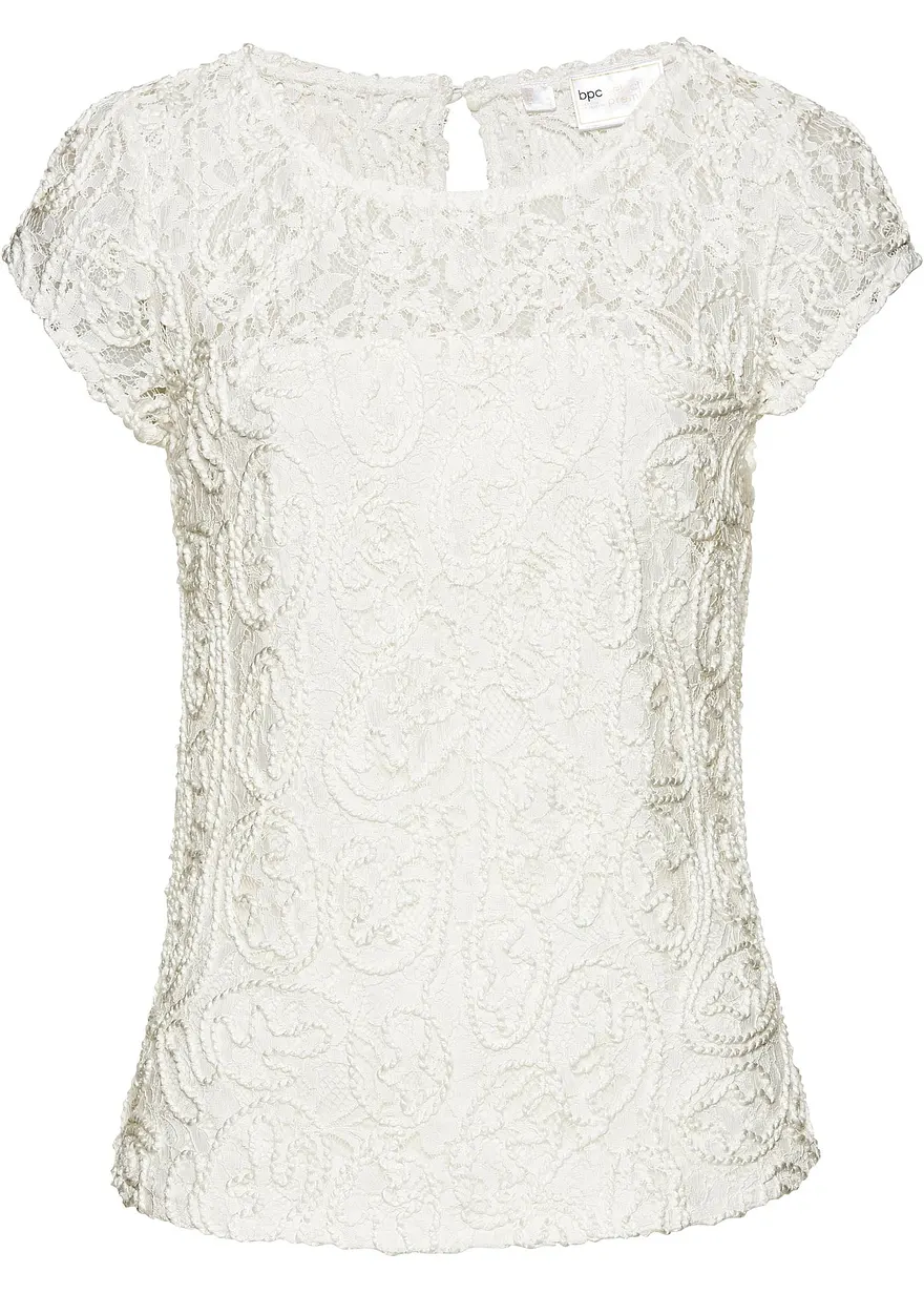 Blusenshirt aus Kordel-Spitze in weiß von vorne - bonprix