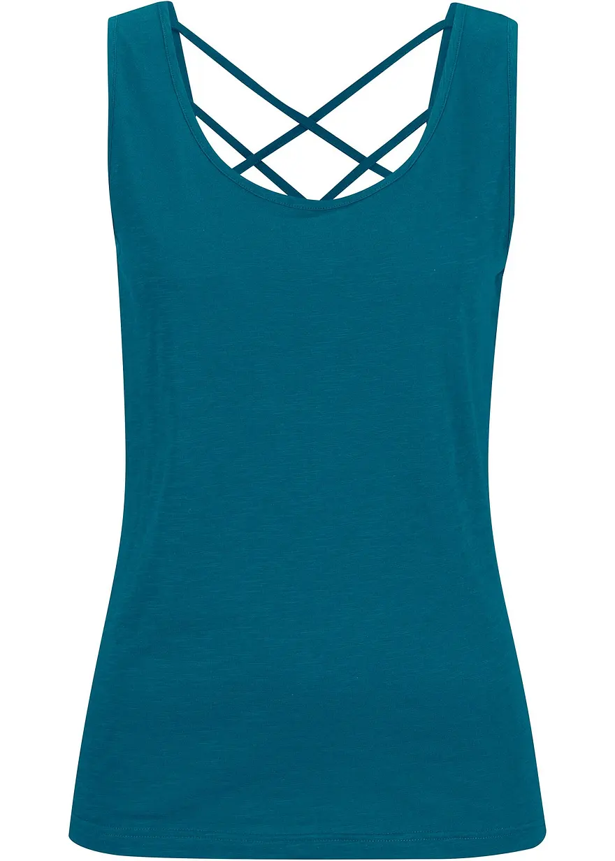 Jersey-Top mit Rückendetail in petrol von vorne - bonprix