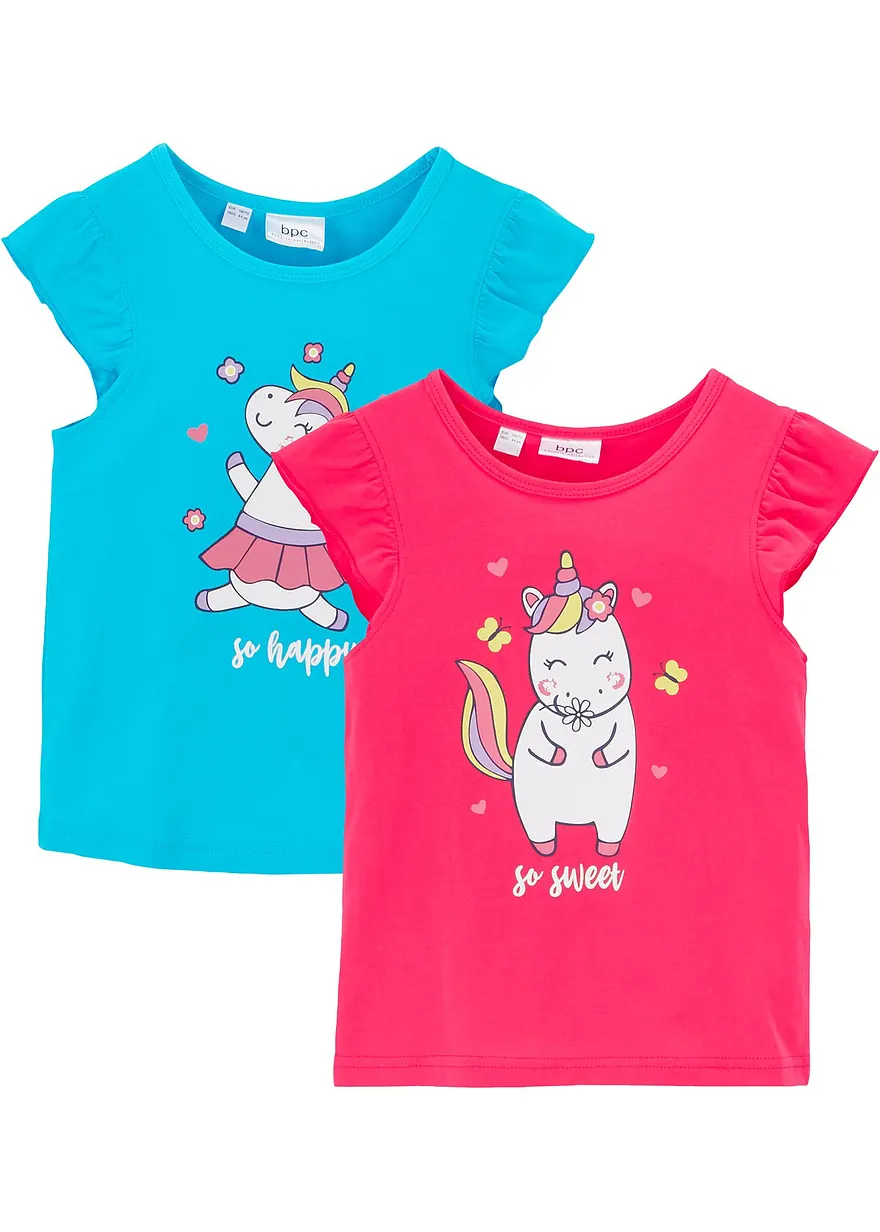 T-Shirt aus reiner Bio-Baumwolle (2er Pack) in pink von vorne - bonprix