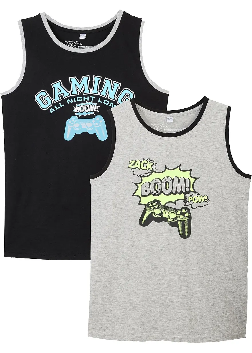 Tanktop mit Bio-Baumwolle (2er Pack) in schwarz von vorne - bonprix