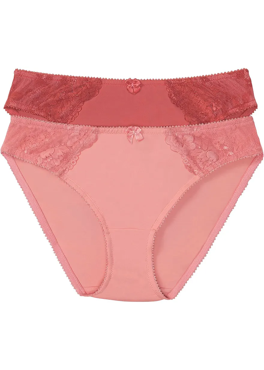 Slip mit zarter Spitze (2er Pack) in rosa von vorne - bonprix