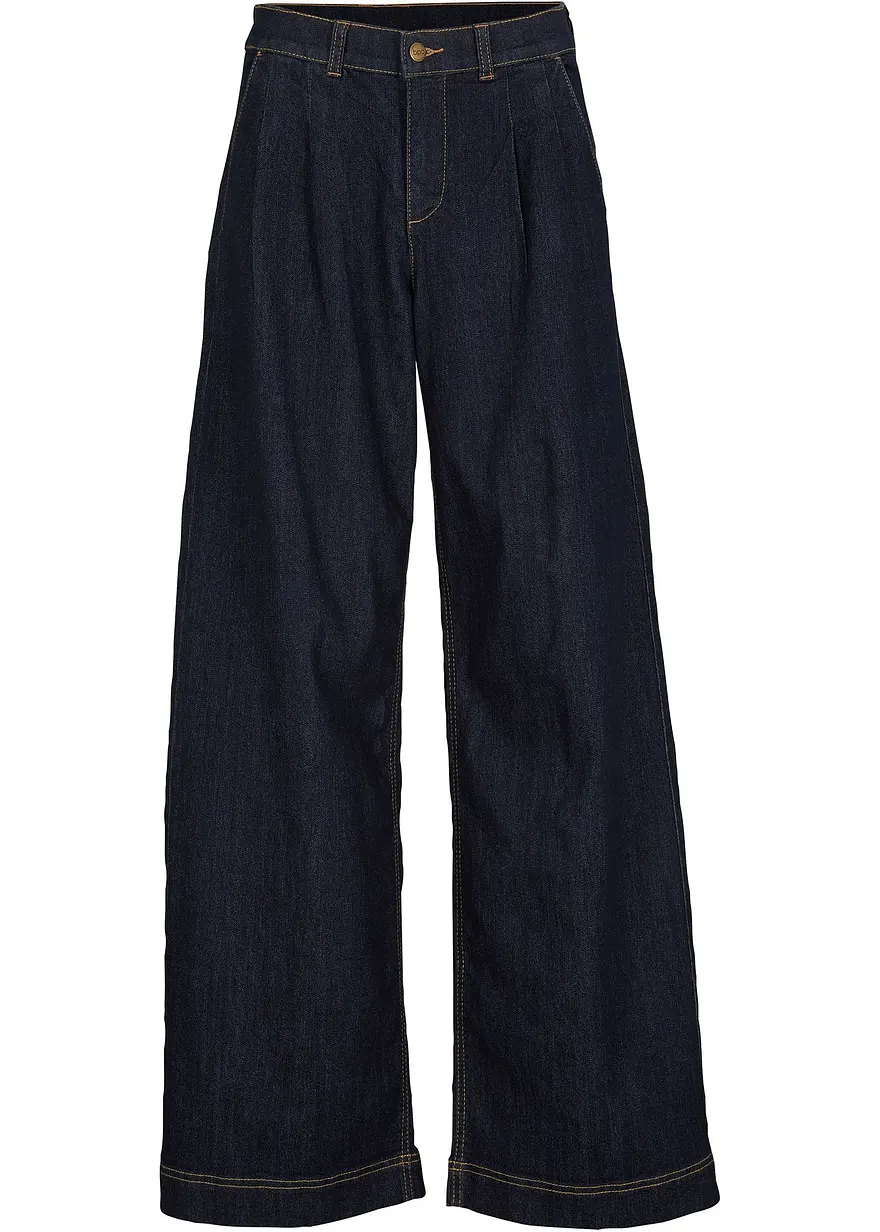 Wide-Leg-Jeans High Waist, Bequembund in blau von vorne - bonprix